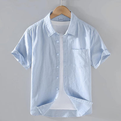 Cotton Linen Hot Sale Men's Short-Sleeved Shirts Summer Streetwear Plain Color Stand Collar Casual Beach Style Plus Size M-3XL