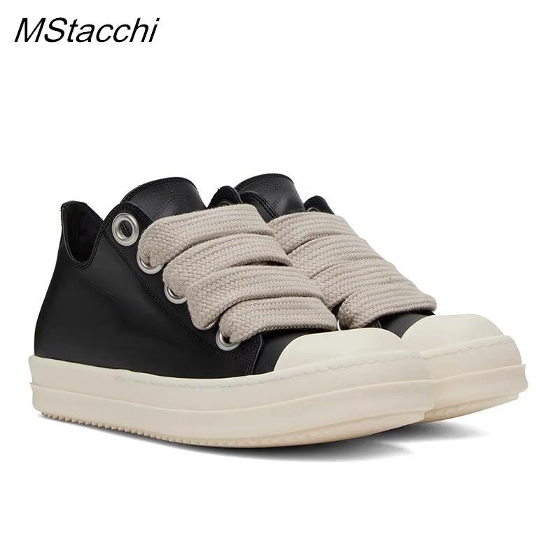 Men's Women Platform Sneakers Black Leather Zipper Lace Up Casual Shoes Thick Bottom Sneakers Large Size Chaussure Femme 2025