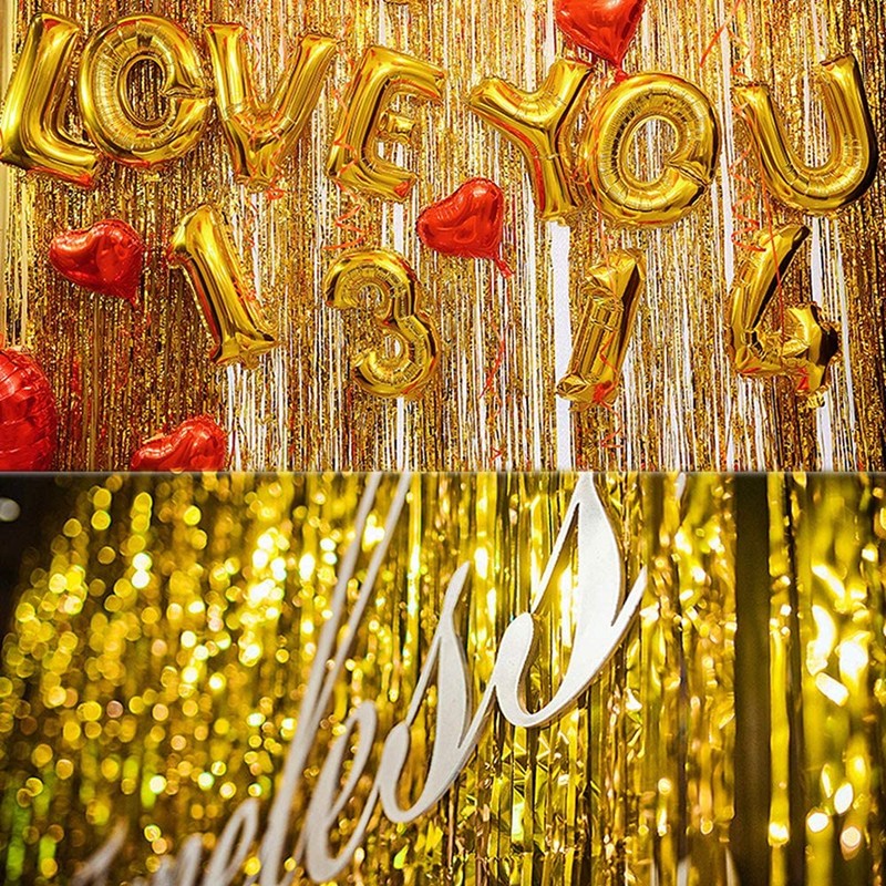 New 4/2/1Pack Party Backdrop Metallic Foil Fringe Tinsel Curtain Adult Kids Birthday Party Wedding Decoration Baby Shower Favor
