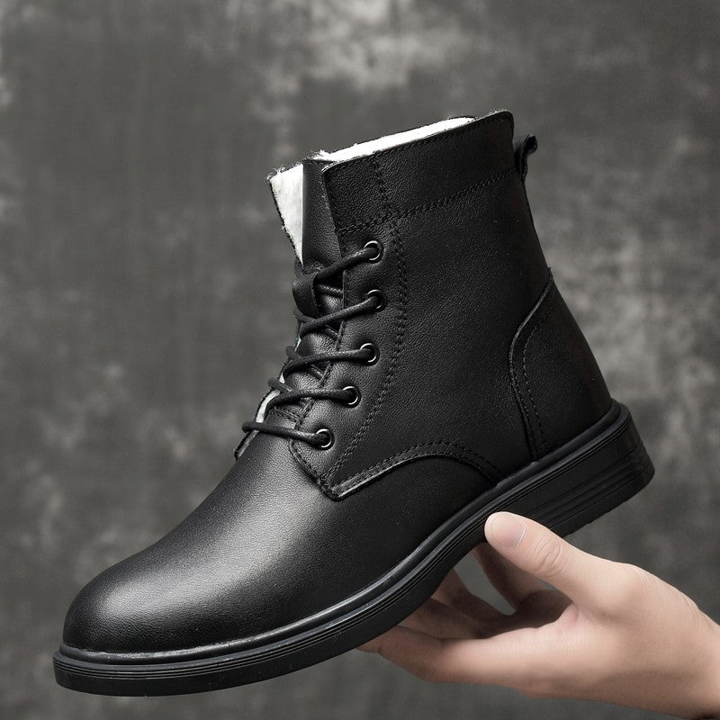 Men Winter Shoes Formal Dress Boots Black Motorcycle Boots Warm Oxford Ankle Men's Boots Genuine Leather High Quality Big Siz 50