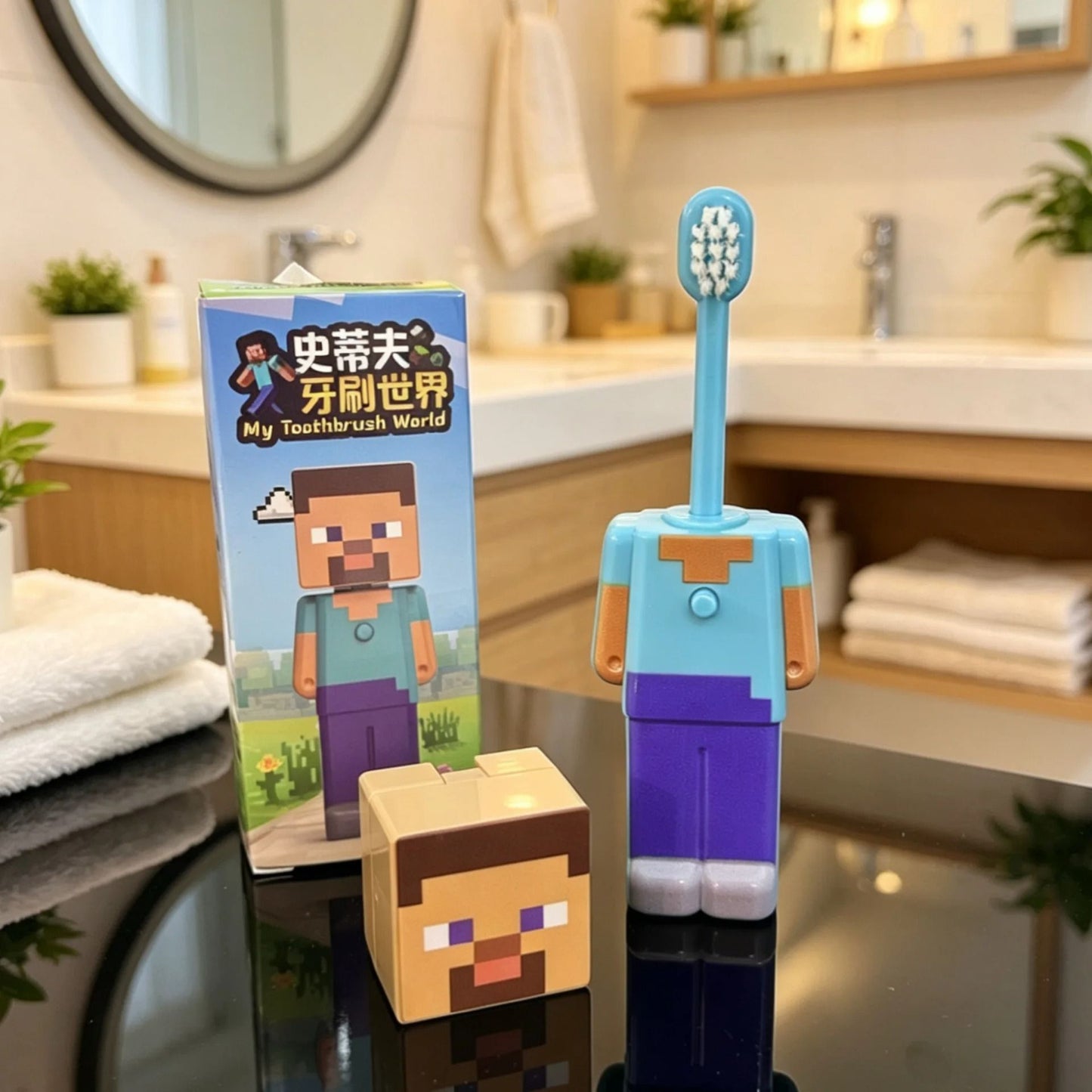 **Anime my world Scalable Toothbrush Cute MC Figures Transformable Soft Bristled Toothbrush Fine Bristled Gifts//