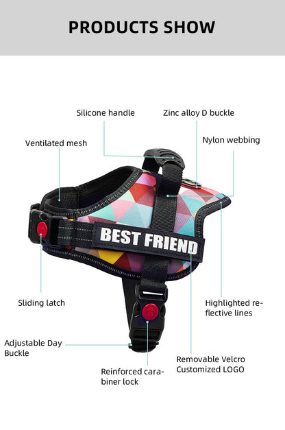 Colete Favorito de Suporte Emocional e Cão de Serviço com Arnês Para Cães de Estimação Com Patches Refletivos Removíveis Para Cães Grandes e Médios