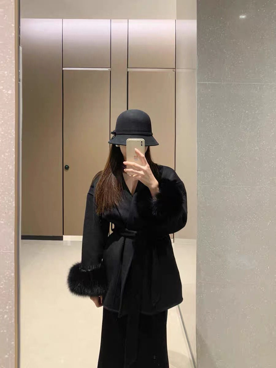 2025 Retro Elegant Lace Up Woolen Casual Overcoat Women Harajuku Loose Warm Plush Long-sleeved Autumn Fashion New Street Jacket