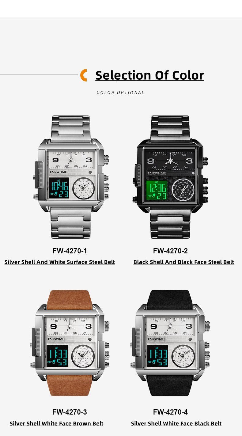 Mark Fairwhale Luxury Quartz Watches Men Fashion Brown Leather Strap Clock Military Waterproof Square Electronic WristWatch 2023