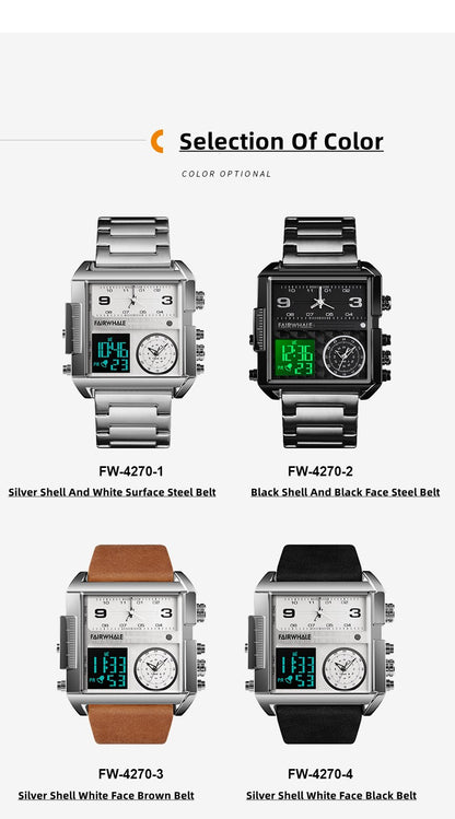 Mark Fairwhale Luxury Quartz Watches Men Fashion Brown Leather Strap Clock Military Waterproof Square Electronic WristWatch 2023