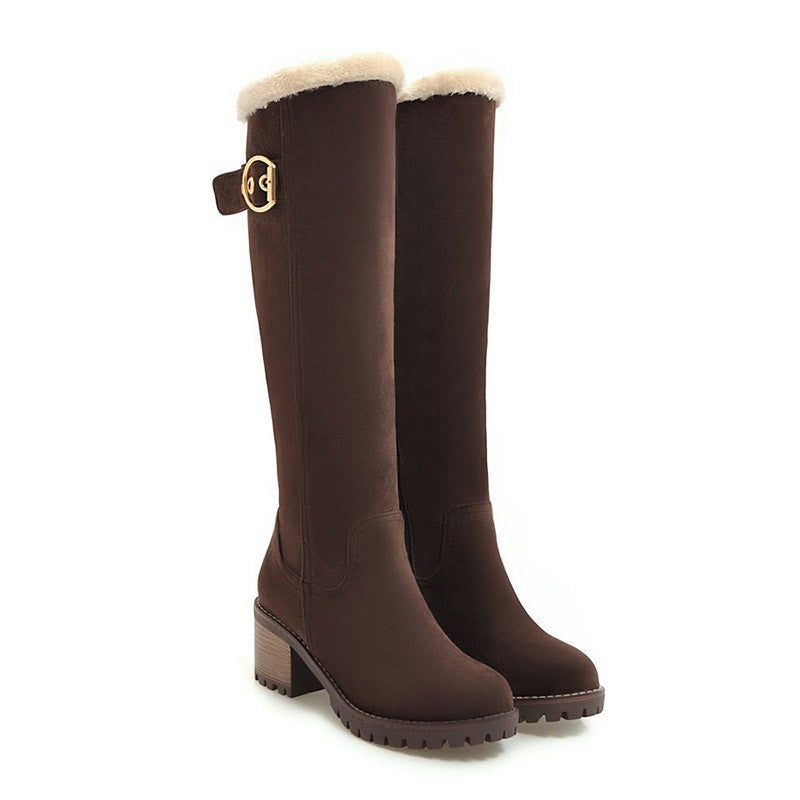 Women's Winter Warm Long Boots 2022 New Fashion Flock Knee-High Boots Exquisit College Style Plush Thick Soled Zip Female Shoes