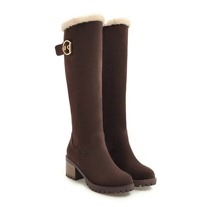 Women's Winter Warm Long Boots 2022 New Fashion Flock Knee-High Boots Exquisit College Style Plush Thick Soled Zip Female Shoes