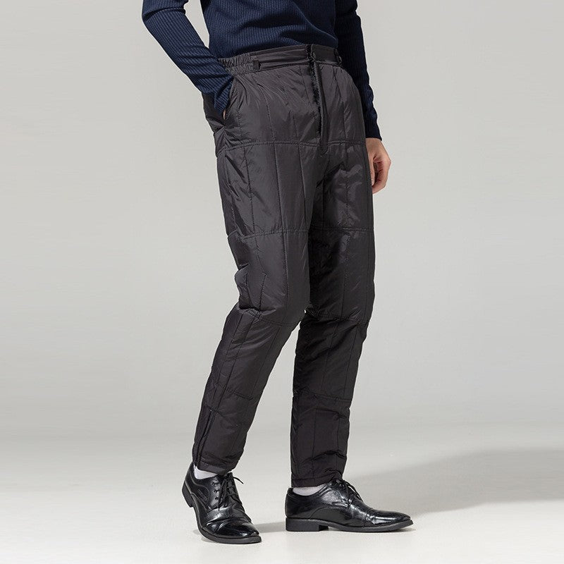 Inverno Masculino Calça de Pato Branco Cintura Alta Engrossada Quente Corta-Vento Térmica Calças para Homem de Meia-Idade PT-593