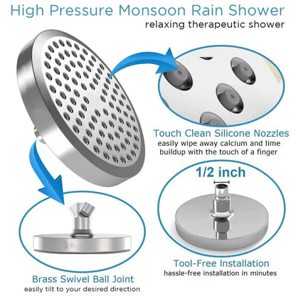 6 Inch Round Booster Shower Set Fully Electroplated Shower Head Home Set Bathroom Extension Shower Rod Set For Bathroom