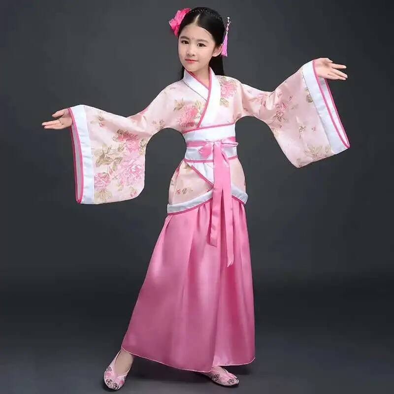 Hanfu Chinese Costume Girls Children Kimono Traditional Vintage Ethnic Fan Students Dance Halloween Japanese Yukata Kimono Style