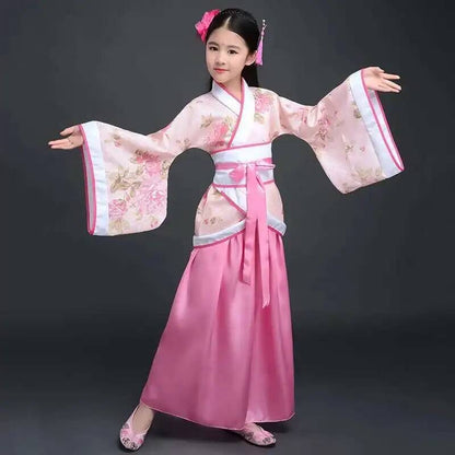 Hanfu Chinese Costume Girls Children Kimono Traditional Vintage Ethnic Fan Students Dance Halloween Japanese Yukata Kimono Style