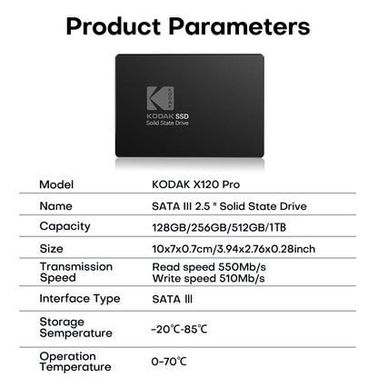 SSD interno original Kodak 1TB 2.5'' SATAIII X120 Pro 550Mb/s para Notebook Desktop 128GB 256GB 512GB