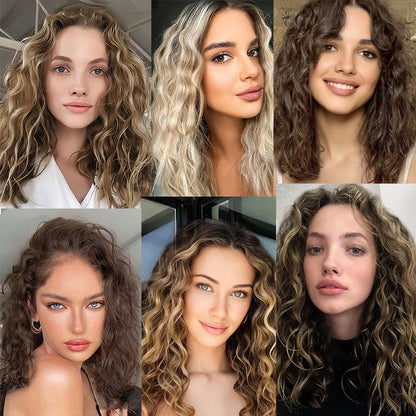 short curly Synthetic Burgundy 4-piece set of water ripple hair extension wig clip in woman's clip hair accessories hairpiece