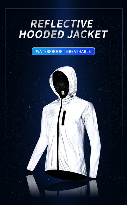 WOSAWE Full Reflective Jacket with Hoodie High Visibility Waterproof Wind Breaker Men Women Hiking Cycling Running Safety Vest