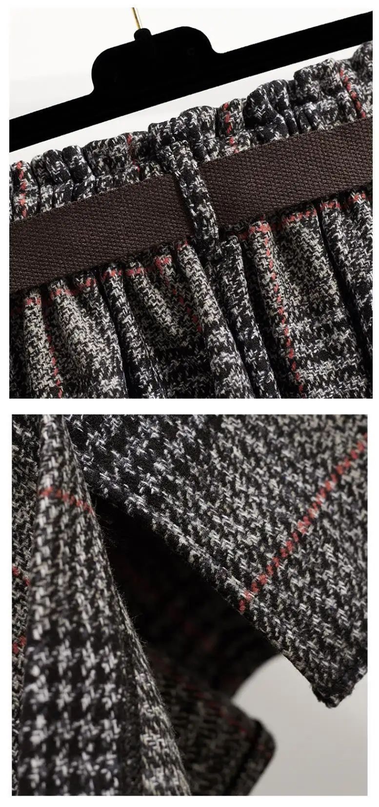 WoolenPlaid Irregular Large-Length Skirt New Spring-Autumn Vintage High-Waisted Slimming Medium-Length Women's Skirt