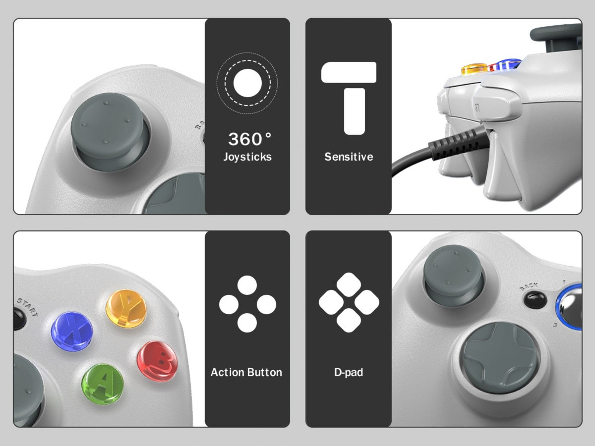 For Xbox 360 Slim/Lite/E/PC Controller,Wireless/Wired Game Remote Control 6-axis Gryo Dual Vibration Precision Joystick Gamepads