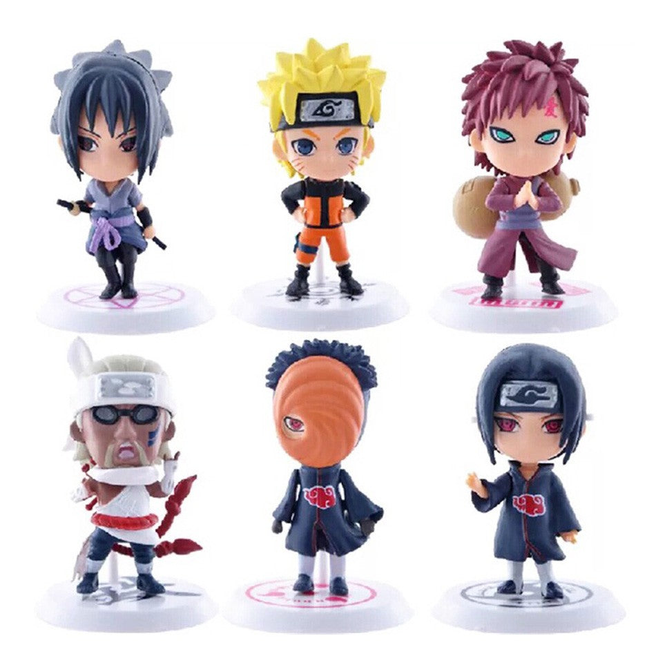 6 Peças/Lote NARUTO Sasuke Gaara Uchiha Madara Boneco 7-8cm 2 Estilos Base de Personalidade Miniaturas de Brinquedo de Presente
