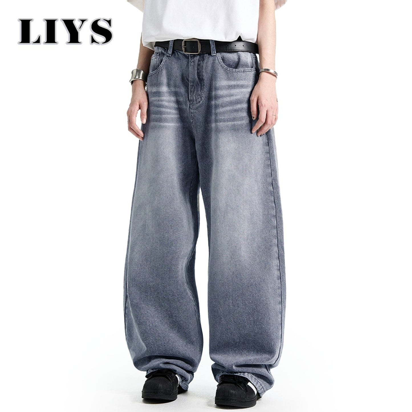 Calça Jeans Masculina Americana Retrô Lavada Branca Polida Solta Perna Larga Casual para o Dia a Dia Unissex Baggy Calça Jeans Masculina