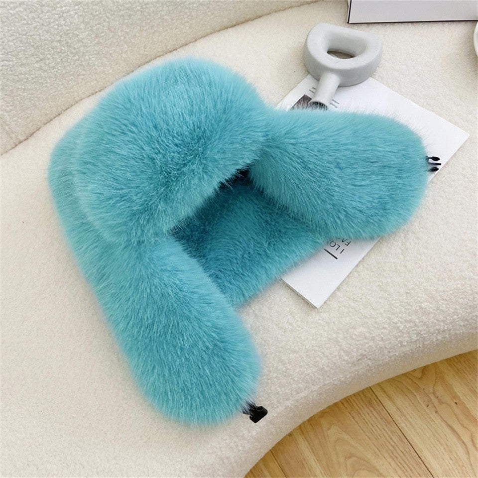Fluffy Imitation Mink Fur Bomber Hats Women's Autumn and Winter Korean Version Plush Hat Female Ins Blogger Cycling Cold Hat