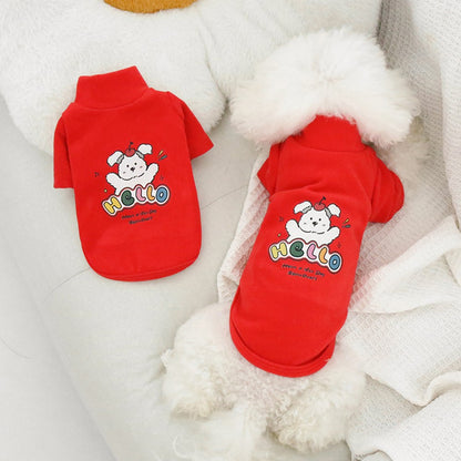 Camisa de base quente com gola alta de pelúcia para animais de estimação, moletom grosso de desenho animado para outono e inverno, roupas para cães para atividades ao ar livre