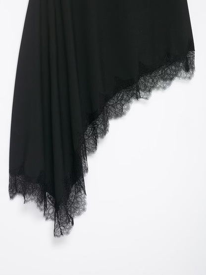 HH Women 2025 New Fashion Simple Asymmetrical Lace Skirt Female Elegant Sexy Silk Satin Texture Mid-Waist Casual Versatile Skirt