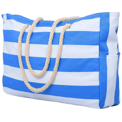 Large Capacity Stripe Tote Bag convenient Foldable Beach Bag?Shopping Bag Storage Bag?Perfect for Travel & Beach Play