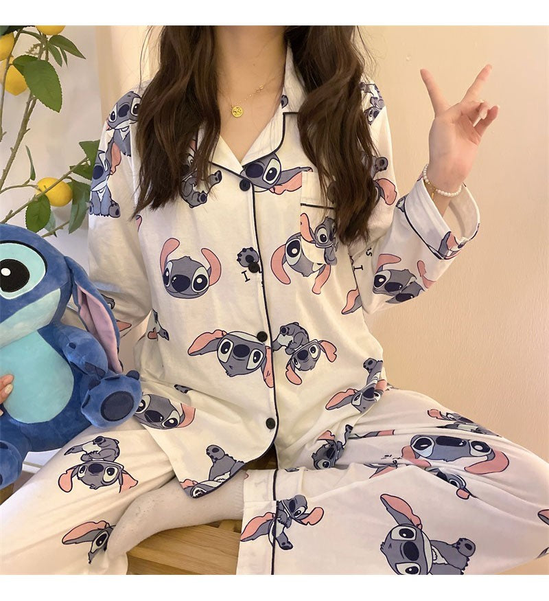 Hot Stitch Disney Faux Cotton Pajamas Spring Autumn Cartoon Female Pyjamas Kawaii Suit Long Sleeves Winter Home Sleepwear Gift
