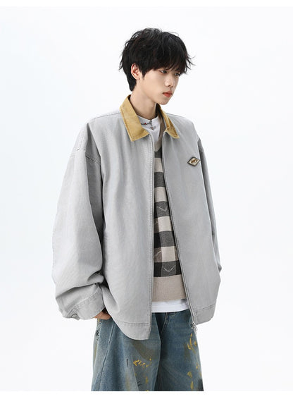 Maxbarley Trendy Cotton Jacket Men Autumn 2025 Hip-Hop Stitching Windproof Lapel Jackets K-Pop Antique Washed Motorcycle Coat