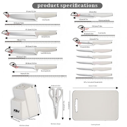 15 pieces kitchen stainless steel knife set, multi-purpose, ergonomic for long-term use without getting tired, all-round cutting