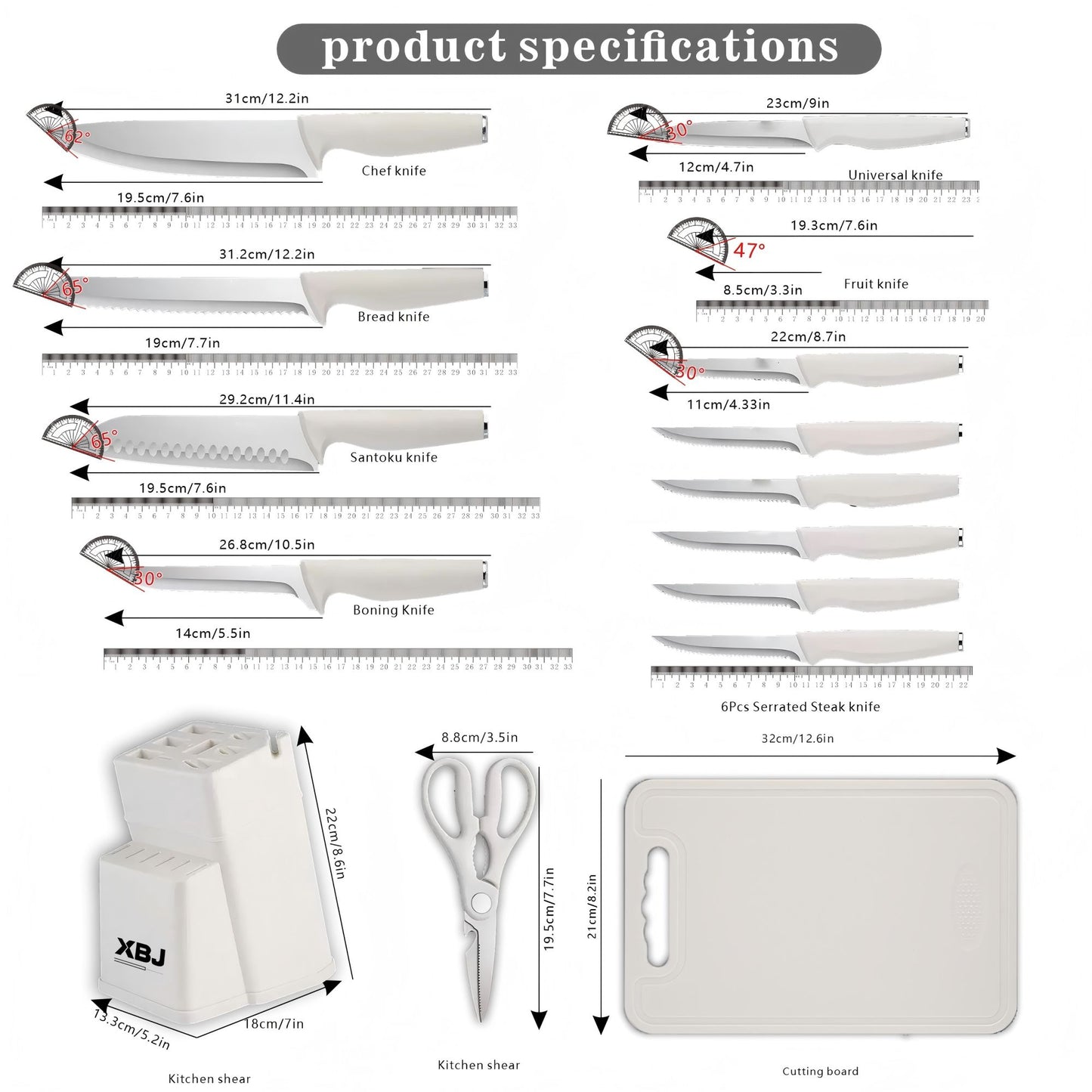15 pieces kitchen stainless steel knife set, multi-purpose, ergonomic for long-term use without getting tired, all-round cutting