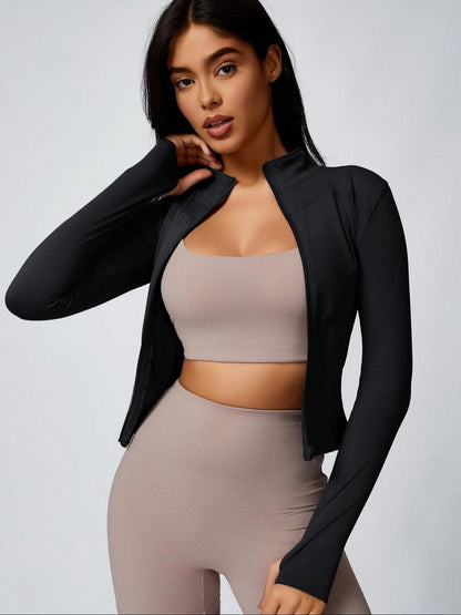 Fitfemme Women's Slim Fit Full - Zip Long - Sleeve Quick - Dry Breathable Athletic Workout Jacket