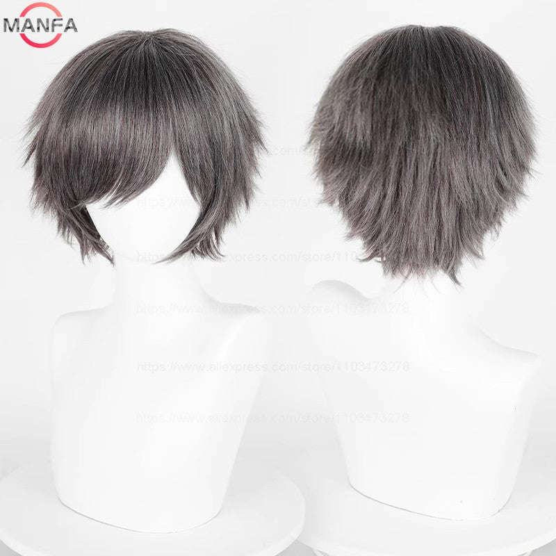 Anime 30cm Curta Reta Peruca Cosplay Preto Branco Verde Marrom Roxo Azul Cinza Vermelho Dourado Homens Mulheres Cabelo Sintético Resistente ao Calor