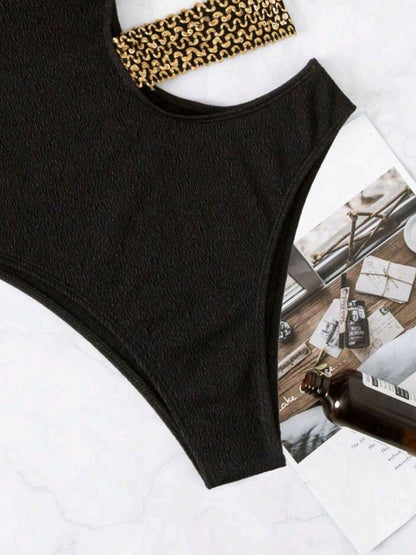 Vigoashely 2025 Single Shoulder Hollow Swimwear Push Up Black Swimsuit For Women Monokini One Piece Summer Beach Bathing Suit