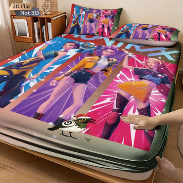 3pcs K-Pop Demon Hunters Printed Chipless Bed Sheet Set with Multiple Sizes Bed Cover Bedding Decoration Machine Washable