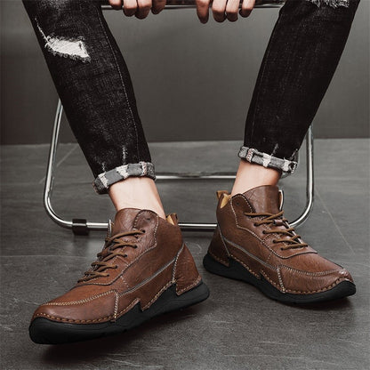 Handmade Mens Low Top Sneakers Classic Mens Leather High Top Shoes Fashion Outdoor Motorcycle Boots Lace Up Non-Slip Ankle Boots