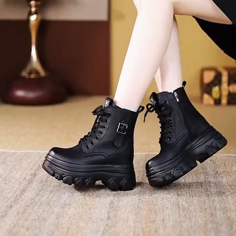Bestselling Height Increasing Women2025Autumn and Winter New Fleece-Lined Non-Slip Short Boots for Petite Thick-Soled Faux Wool
