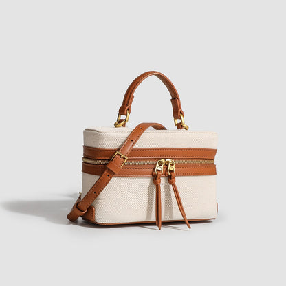 Women's Retro Canvas Spliced Lunch Box, Commuter Portable Shoulder Crossbody Small Square Bag, Adjustable Shoulder Strap