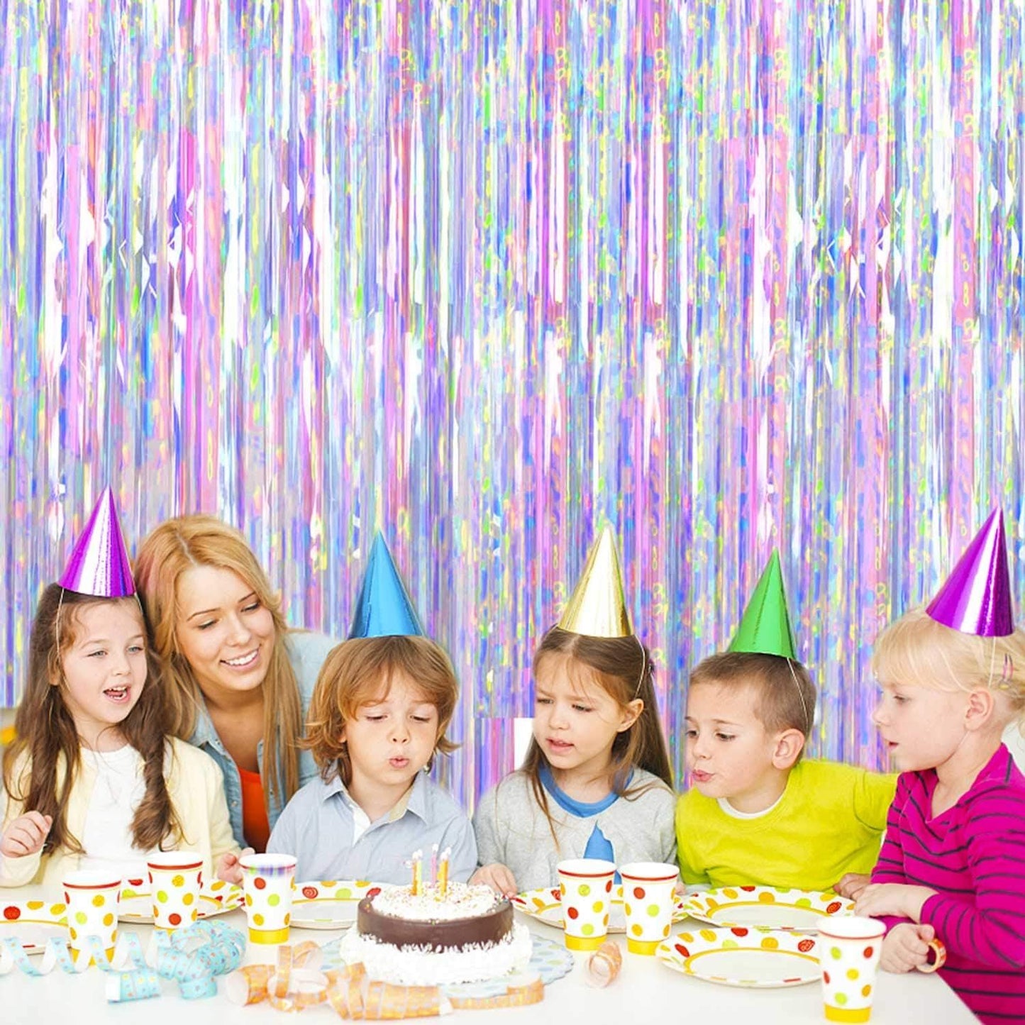 Shiny Corlorful Metallic Tinsel Foil Fringe Curtains Photo Booth Props for Engagement Bridal Shower Celebration Party Decoration