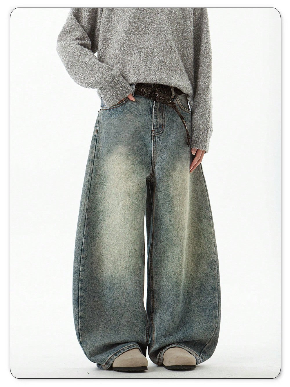 Men's Wear Blue Wide-Leg Denim Pants Baggy Jeans Vintage Three-Dimensional Cut Curved Knife Jeans Loose Fit Summer New Trend