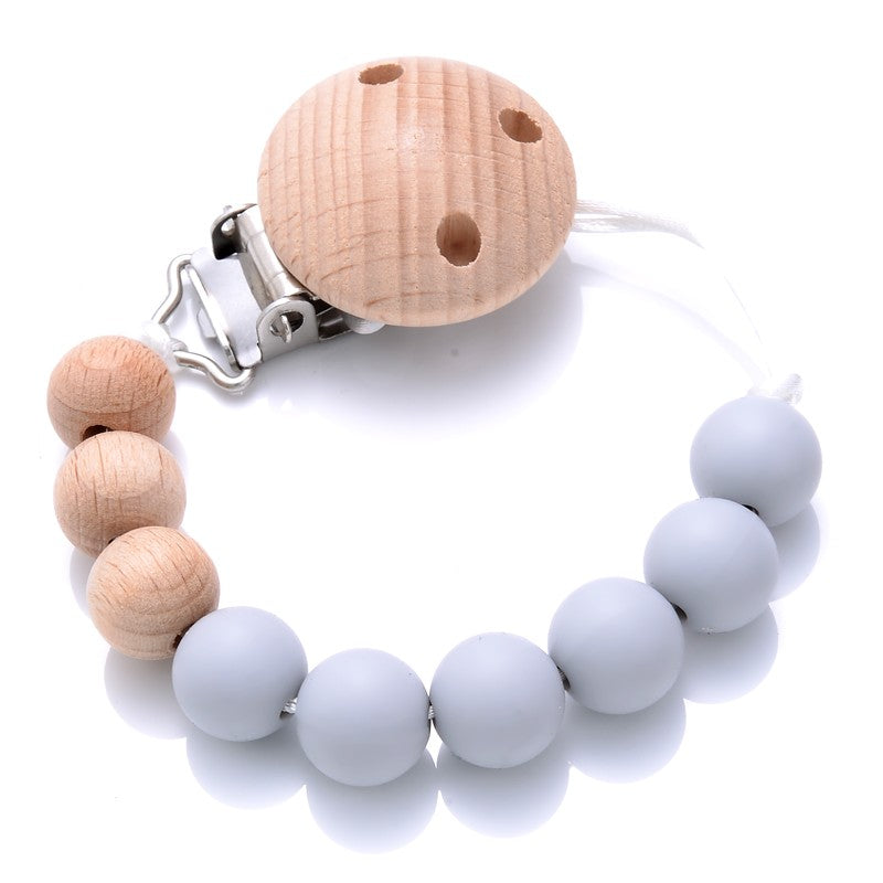 Baby Wooden Pacifier Clip Silicone Teether Round Beads Dummy Holder Chain For Baby Teething Nursing Chewing Toys Shower Gifts