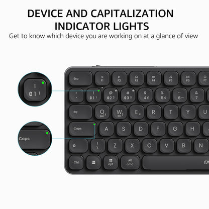 Teclado Sem Fio Bluetooth Multidispositivo Recarregável Rapoo E9050L ABNT2 Português Brasil na Cor Preta com Teclas Multimídia