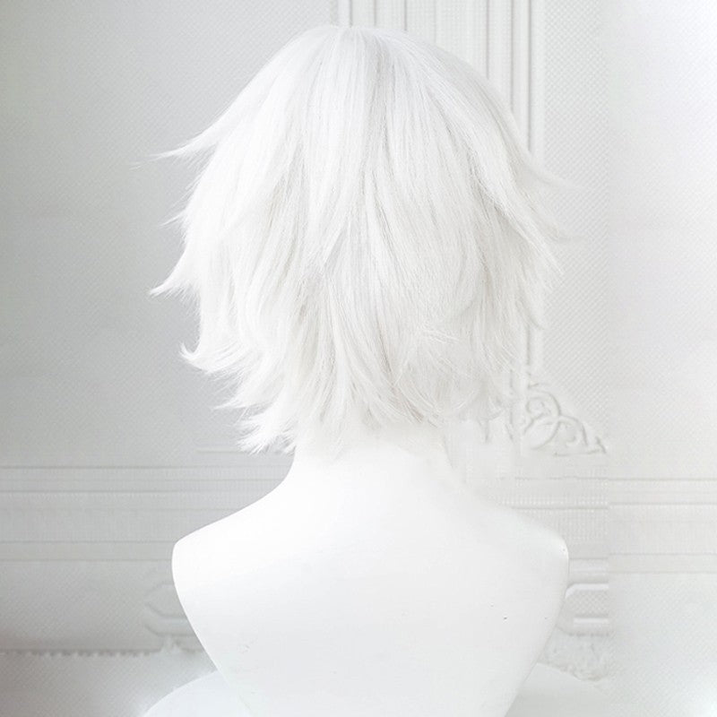 Anime Kaneki Ken Cosplay Wigs Short White Fluffy Wigs Eye Patch Heat Resistant Synthetic Hair Party Role Play