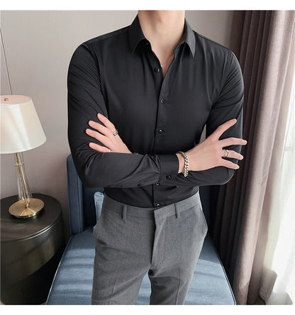 Plus Size S-7XL High Quality Men Dress Shirt 2024 Autumn Long Sleeve Solid Business Slim Shirts Homme Dress Social Casual Shirt