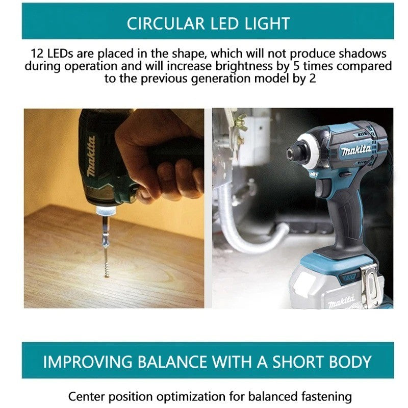 Parafusadeira elétrica sem fio Makita DTD173 1800rpm, chave de impacto 180Nm, furadeira elétrica para madeira/parafusos/modo T, para bateria Makita 18V