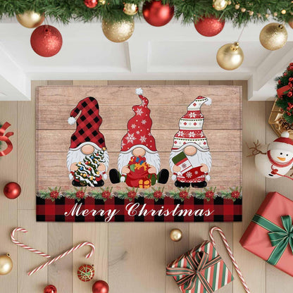 VIKAMA Christmas Gnome Doormat Winter Dwarf Front Door Mat Non-Slip Washable Entryway Rug Holiday Home Decor