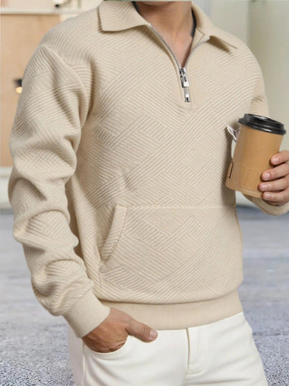 Autumn Men's Casual Sweatshirt Quarter Zip Solid Color Pullover Sweater Outdoor Daily Long Sleeve Polo Turtleneck Male Tops