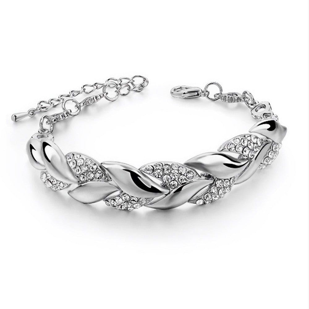 Pulseira de Luxo Love Folha Trançada com Cristais, Braceletes de Casamento para Mulheres, Presentes de Aniversário, Dia dos Namorados, Joias Estéticas