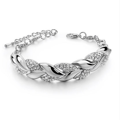 Pulseira de Luxo Love Folha Trançada com Cristais, Braceletes de Casamento para Mulheres, Presentes de Aniversário, Dia dos Namorados, Joias Estéticas