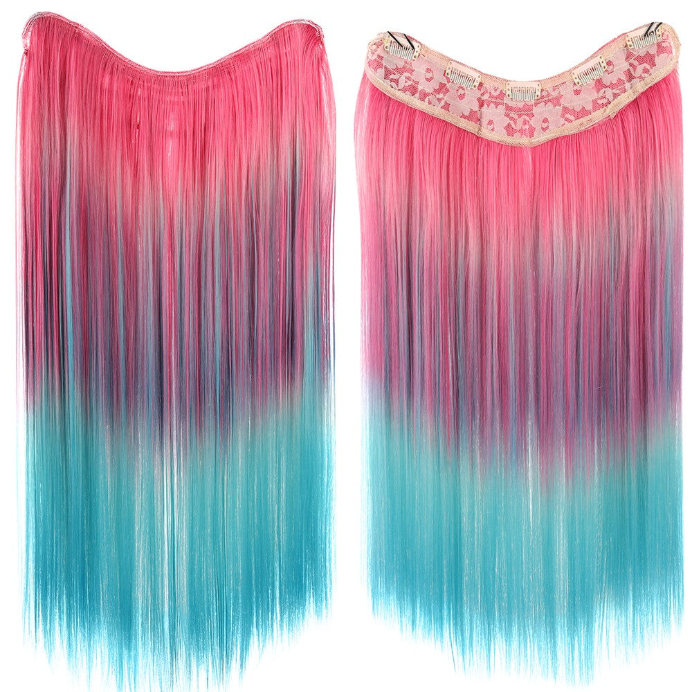Extensões de Cabelo Sintético em V de uma Peça com 4 Clips Cabelo Liso Longo Peruca Cor 50CM Cabelo Falso Natural