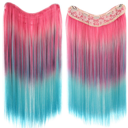 Extensões de Cabelo Sintético em V de uma Peça com 4 Clips Cabelo Liso Longo Peruca Cor 50CM Cabelo Falso Natural